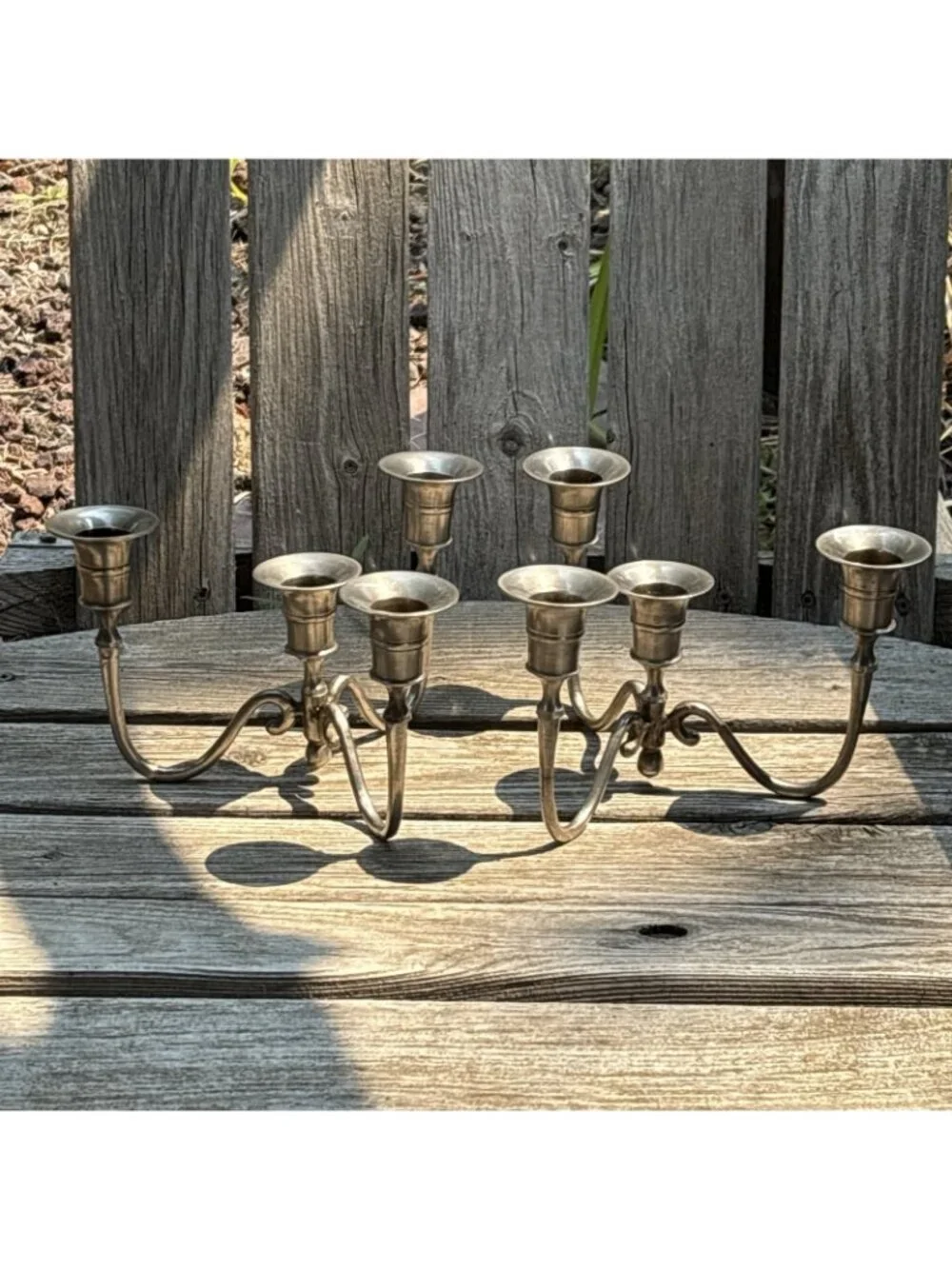 Vintage Candelabra Taper Candle Holder Set Silvertone Metal Ornate Scroll Arm